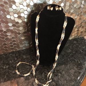 Beaded Necklace, Bracelet, and Earrings Set